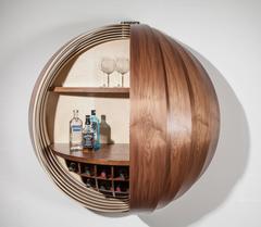 Contemporary Walnut Drinks Cabinet or Dry Bar, Wall-Mounted