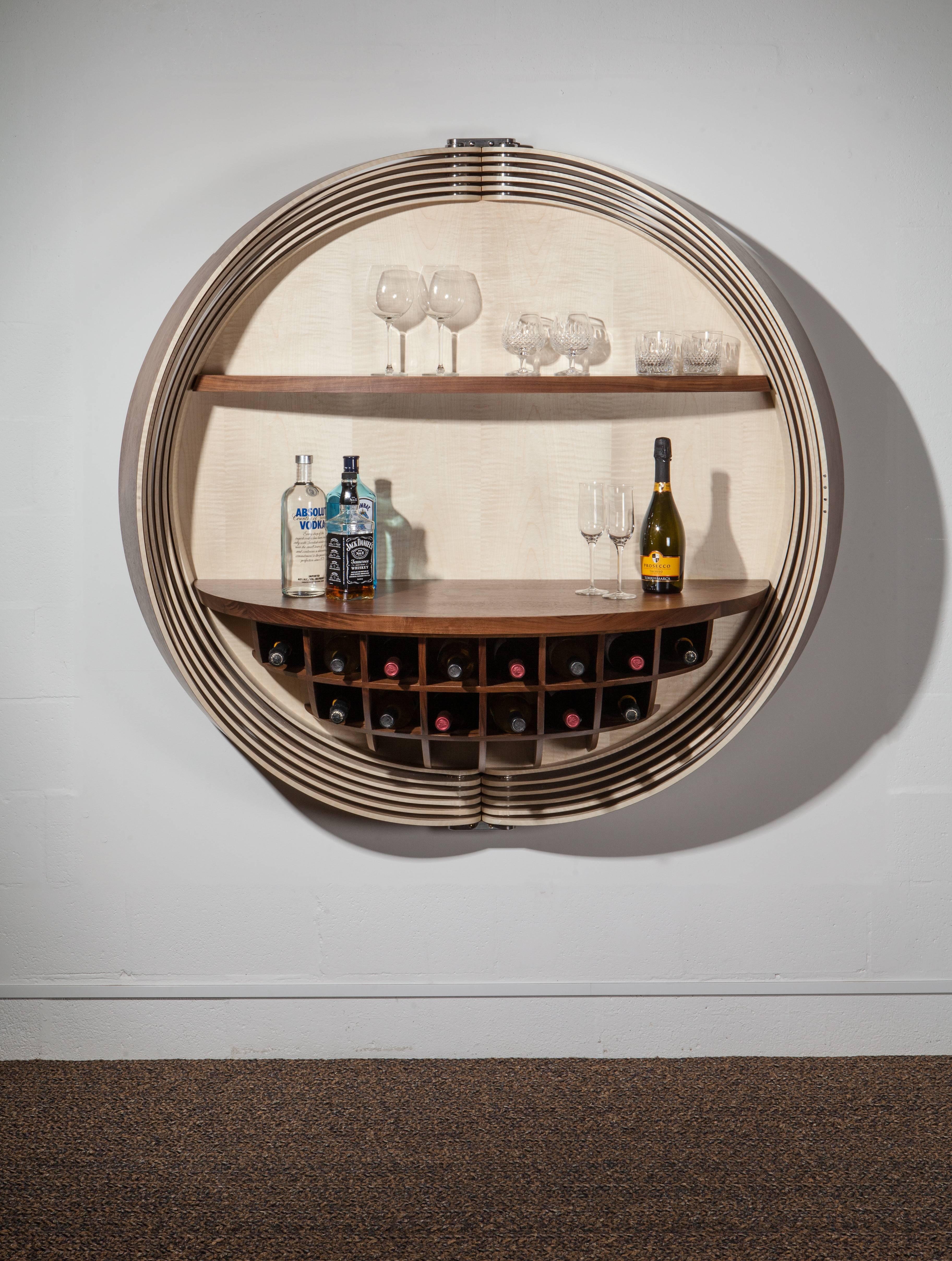 Veneer Contemporary Walnut Drinks Cabinet or Dry Bar, Wall-Mounted For Sale