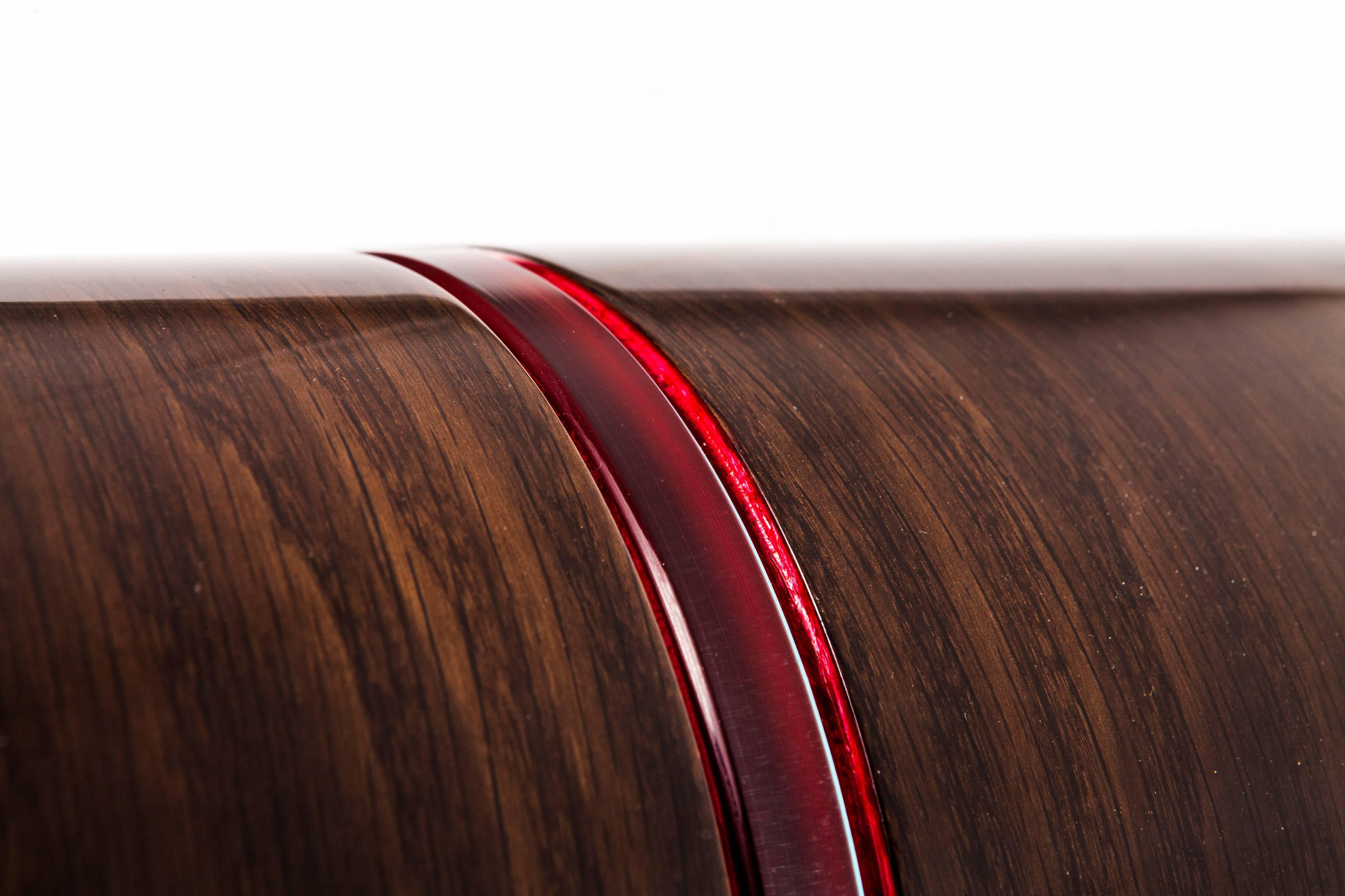 Contemporary Red and Lacquered Walnut End Table In Excellent Condition For Sale In Bath, GB