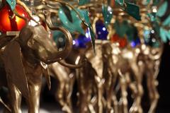 Sculpted Bronze Contemporary Elephant Banquet Dining Table in Gold and Glass