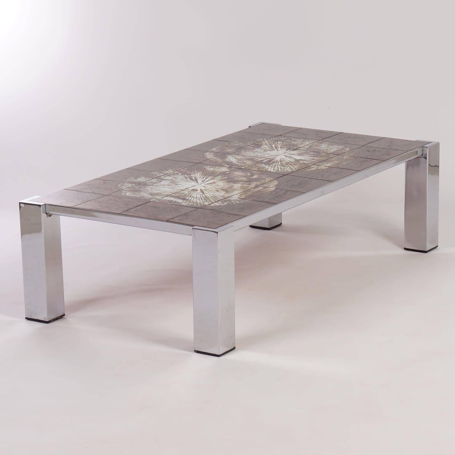 Mid-Century Modern Hand-Painted Tile Coffee Table by Belarti, 1960s For Sale