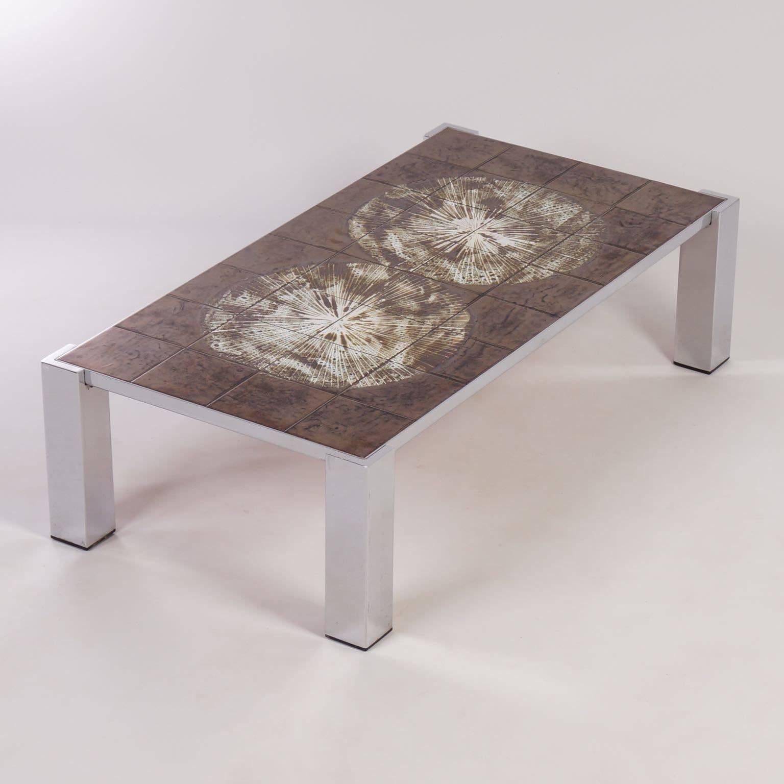 Belgian Hand-Painted Tile Coffee Table by Belarti, 1960s For Sale