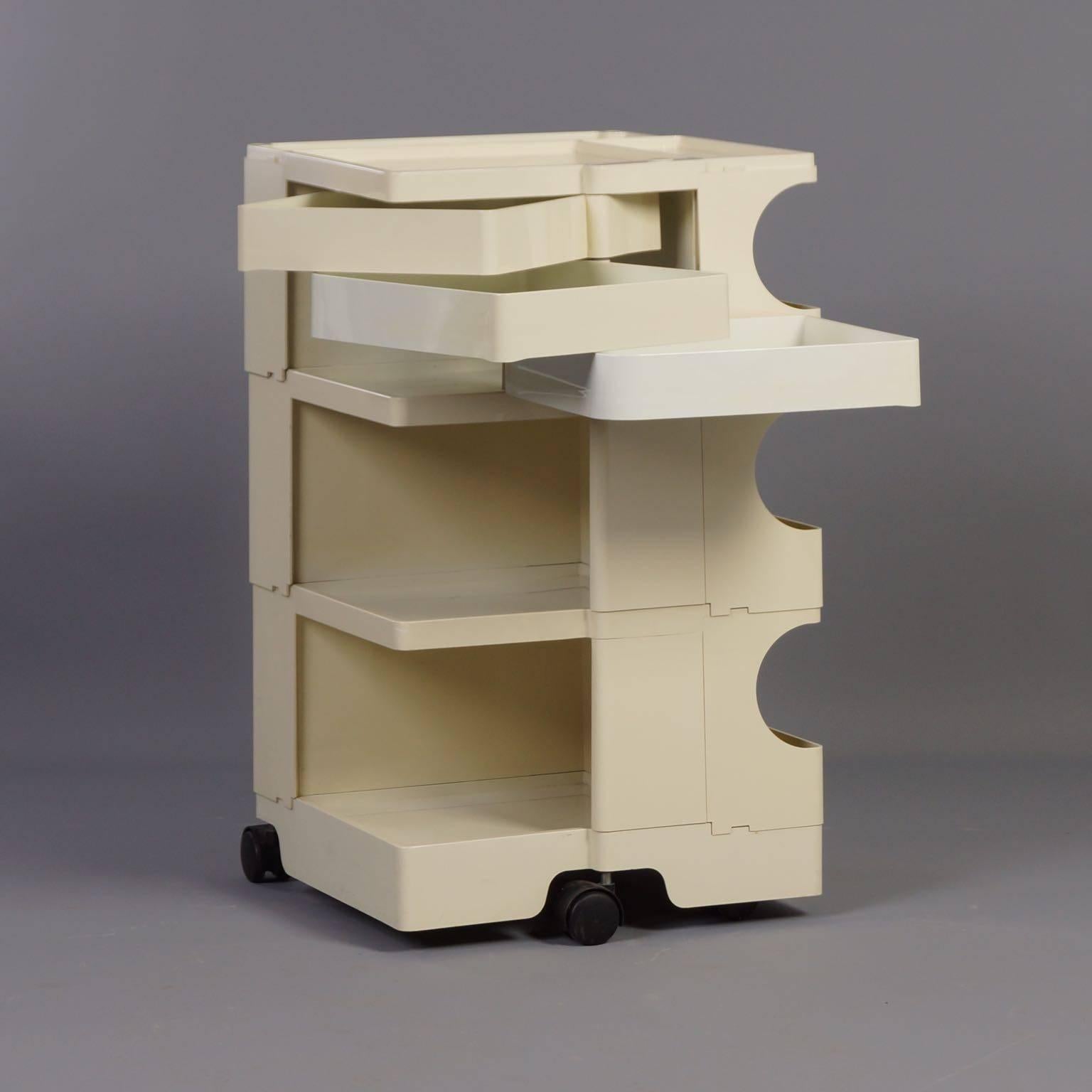 Trolley called “Boby Container” designed by Joe Colombo for Bieffeplast in 1970. This vintage trolley was originally designed for use with a drafting table, but it can also be used at home or in the office. Material ABS Plastic. Marked (see photos)