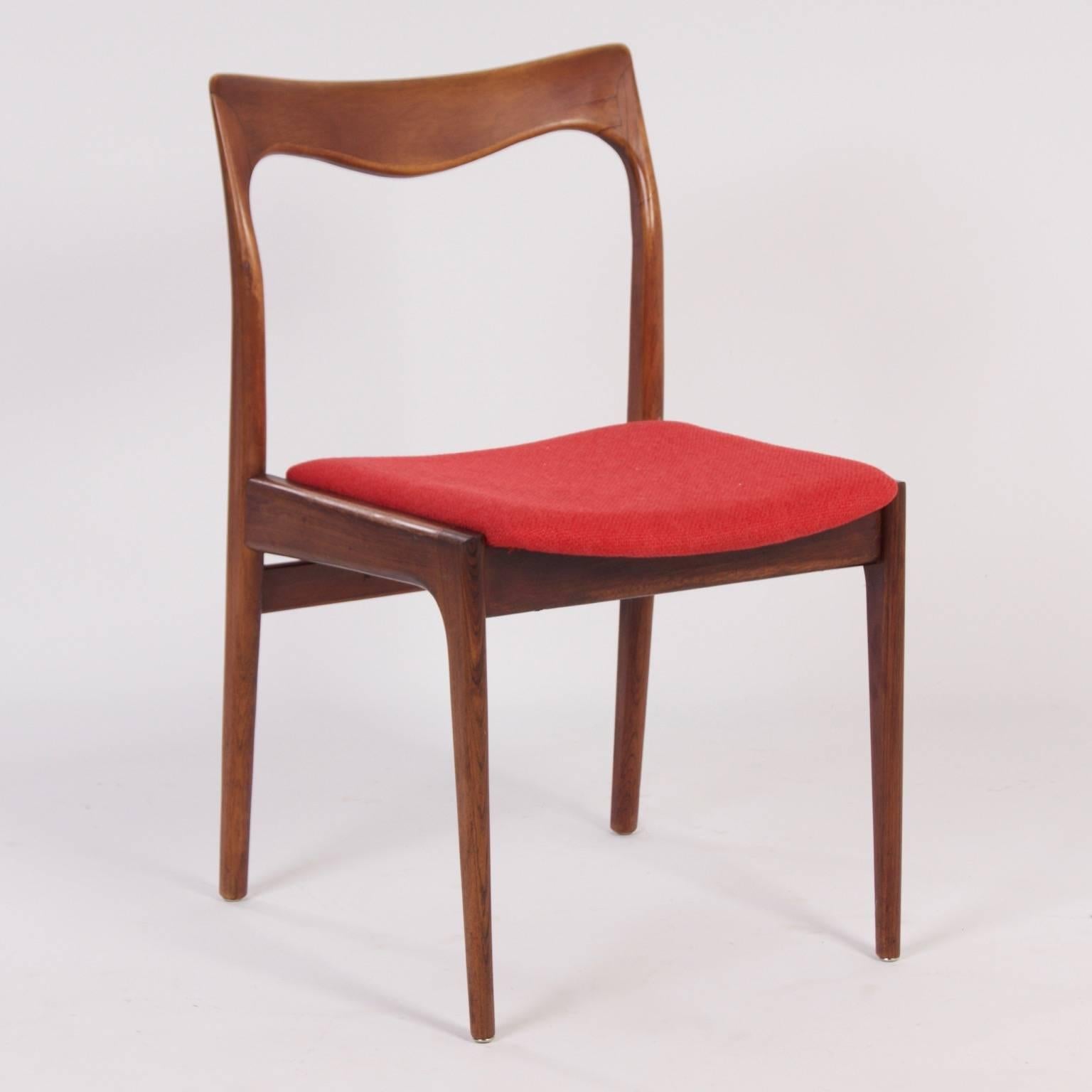 Mid-20th Century Red Rosewood Dining Chairs by Awa, 1960s, Set of Four For Sale