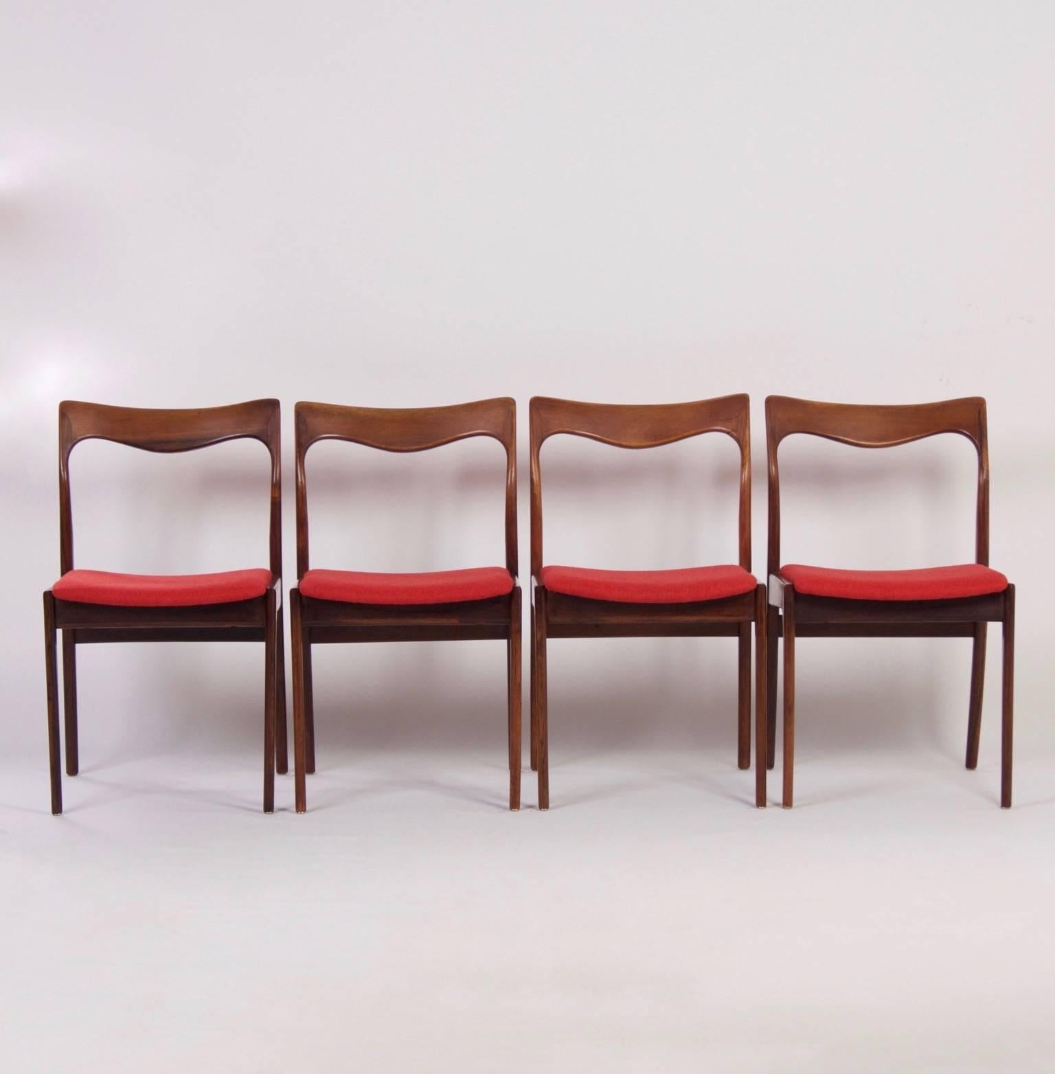 Mid-Century Modern Red Rosewood Dining Chairs by Awa, 1960s, Set of Four For Sale