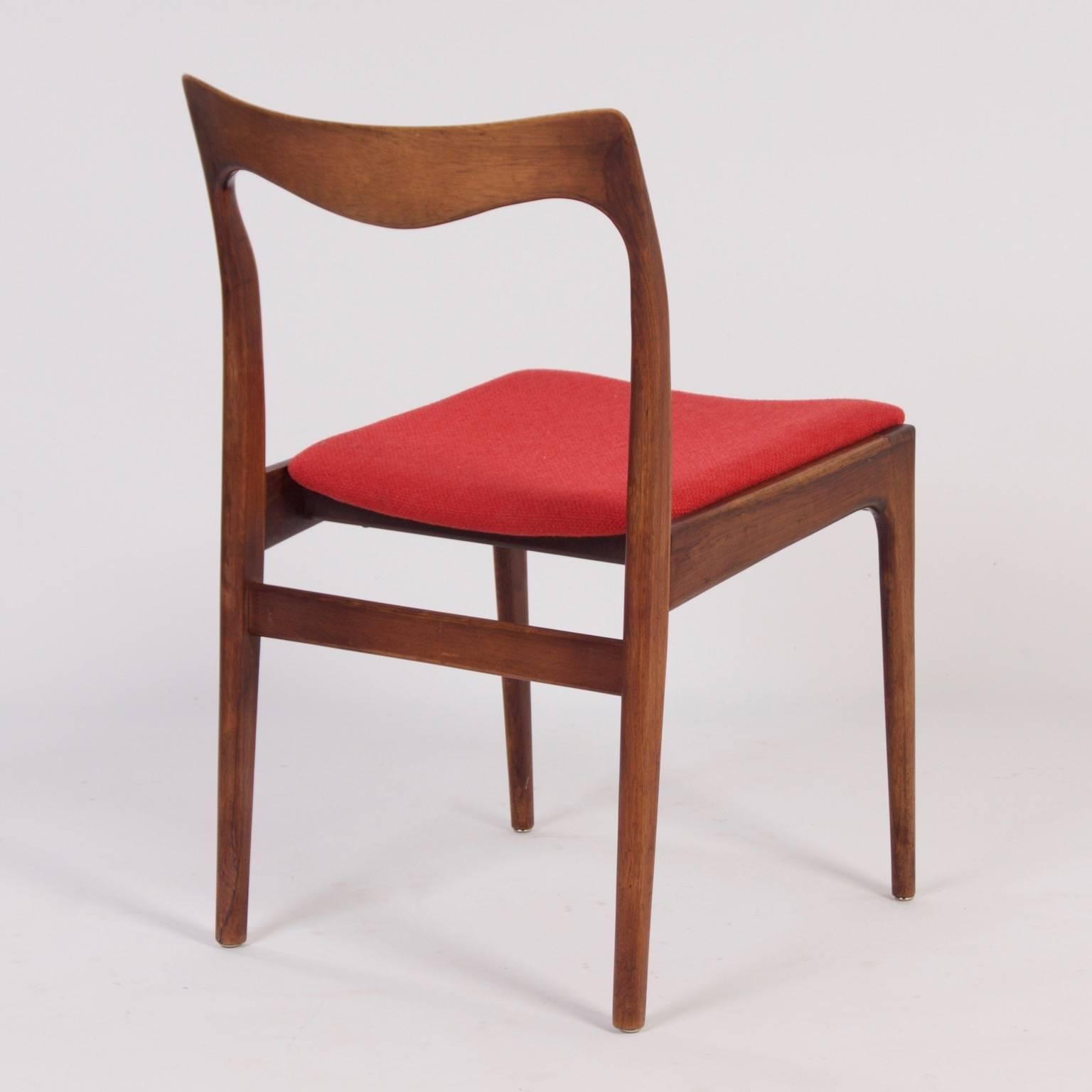 Fabric Red Rosewood Dining Chairs by Awa, 1960s, Set of Four For Sale