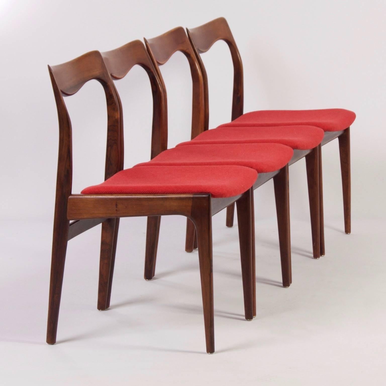 Dutch Red Rosewood Dining Chairs by Awa, 1960s, Set of Four For Sale