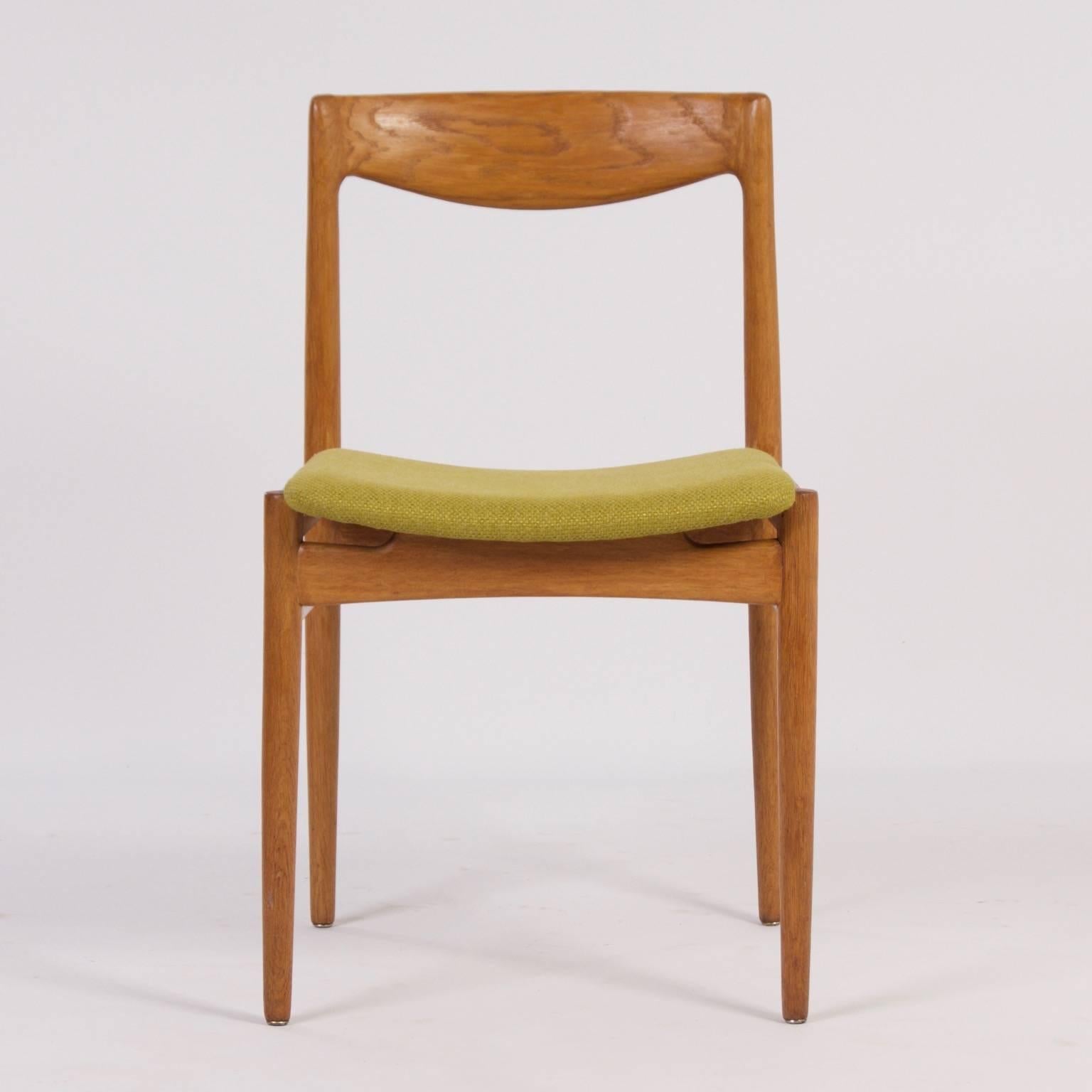 Oak Green Danish Dining Chairs in the Style of Møller, Denmark, 1960s For Sale