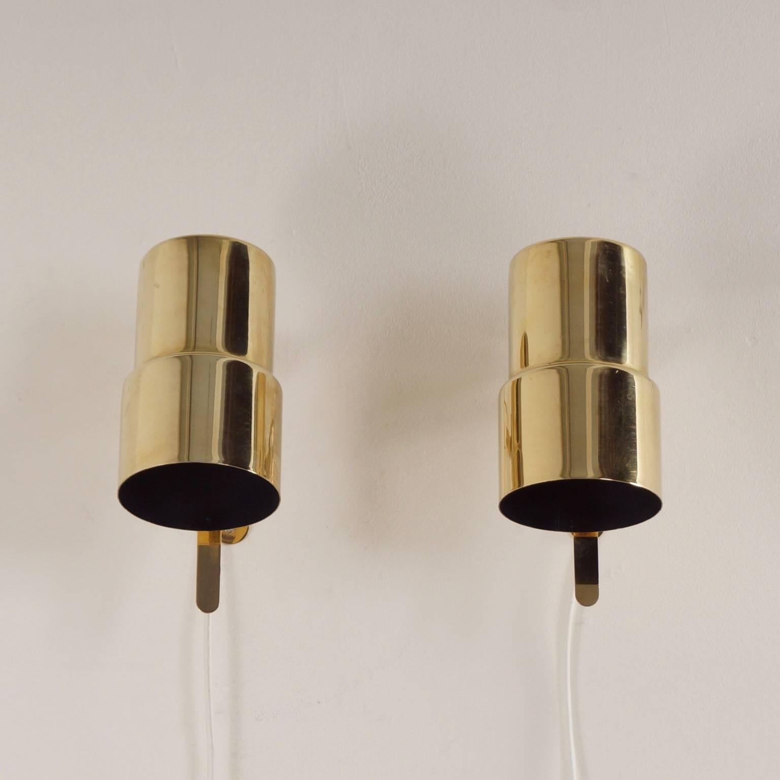 Scandinavian Modern Brass Wall Lamps by Hans Agne Jakobsson for AB Markaryd, Set of Two, 1970s