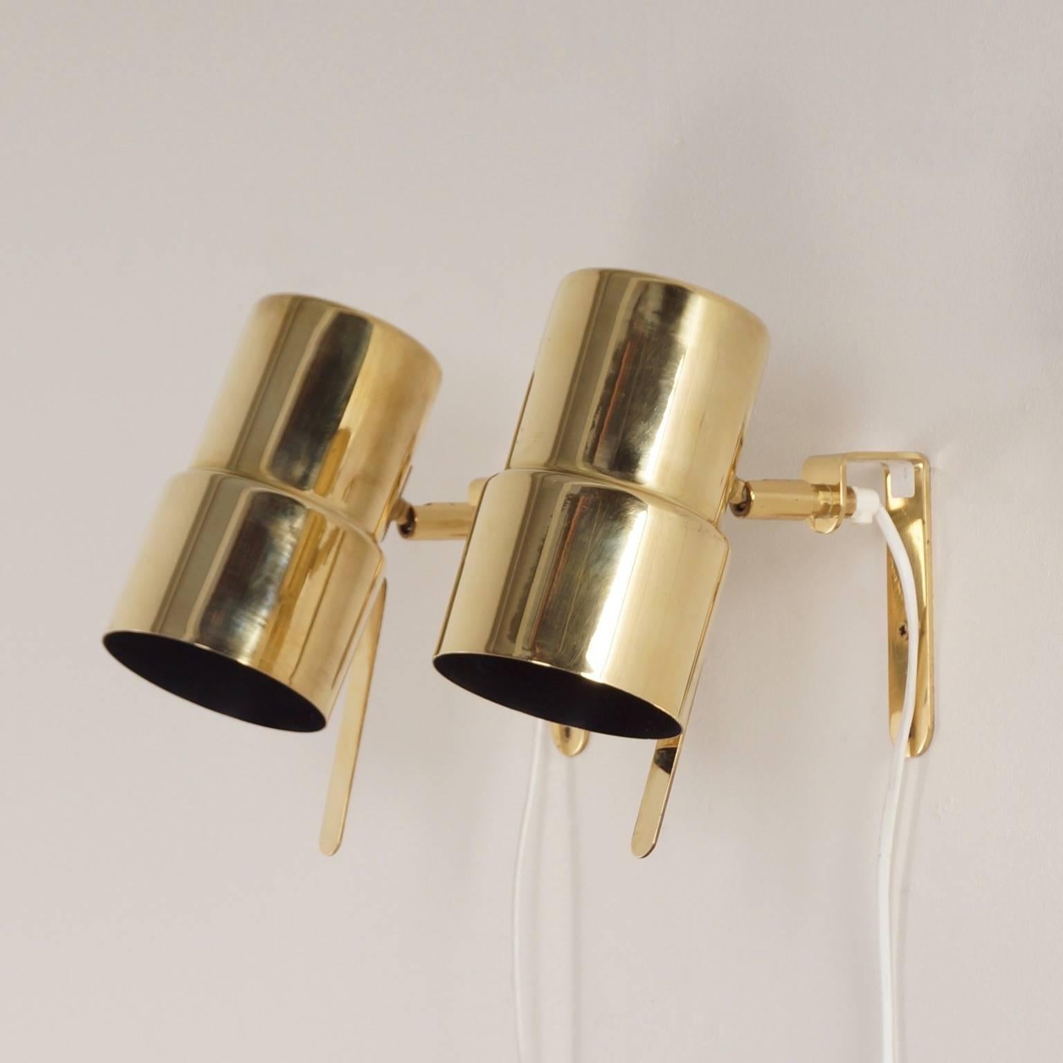 Brass Wall Lamps by Hans Agne Jakobsson for AB Markaryd, Set of Two, 1970s In Good Condition In Berkel en Rodenrijs, NL