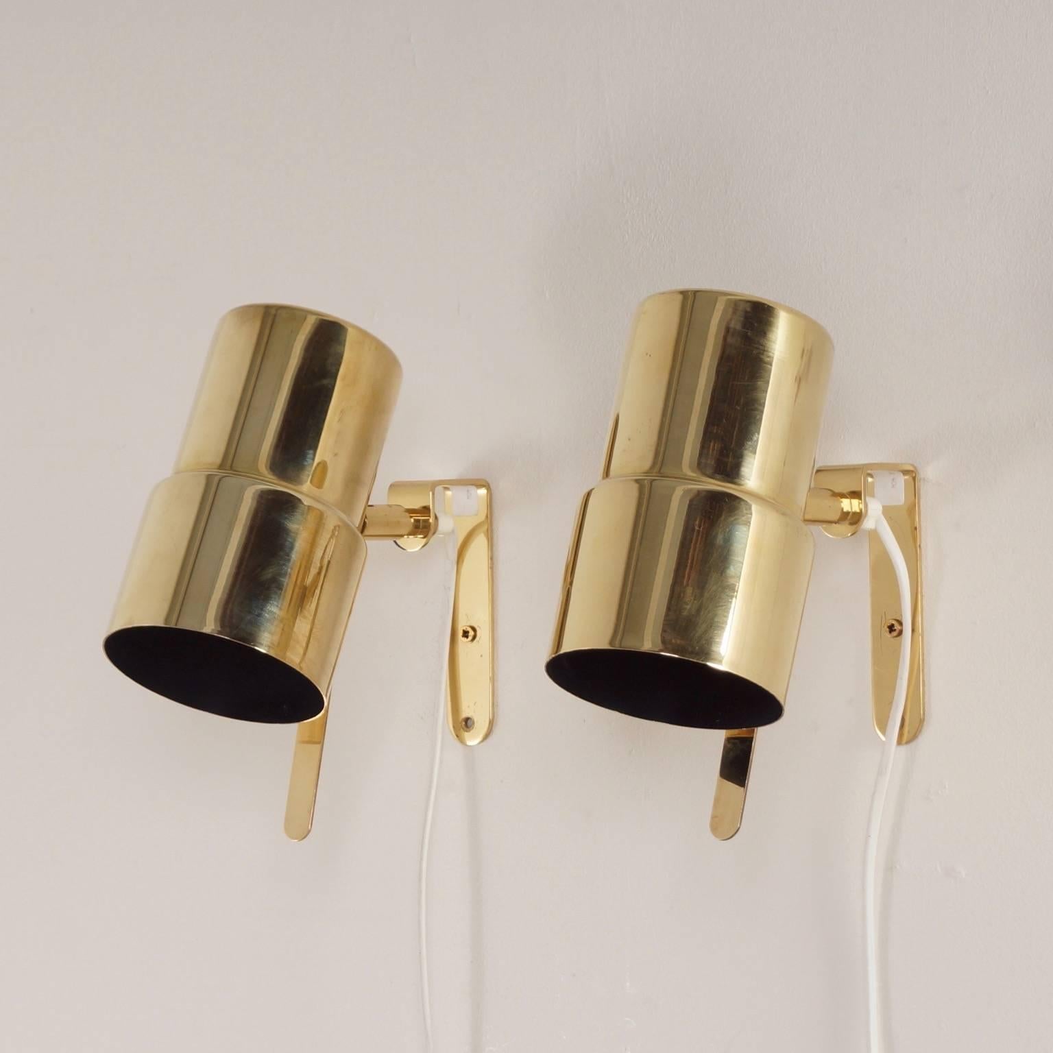 Late 20th Century Brass Wall Lamps by Hans Agne Jakobsson for AB Markaryd, Set of Two, 1970s