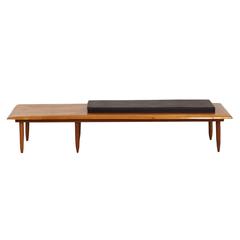 Unique Teak Design Bench with Black Leatherette Cushion, 1970s