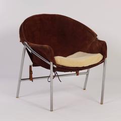 Dark Brown Suede Sling Chair by Erik Jørgensen for Bovirke, Denmark in 1953