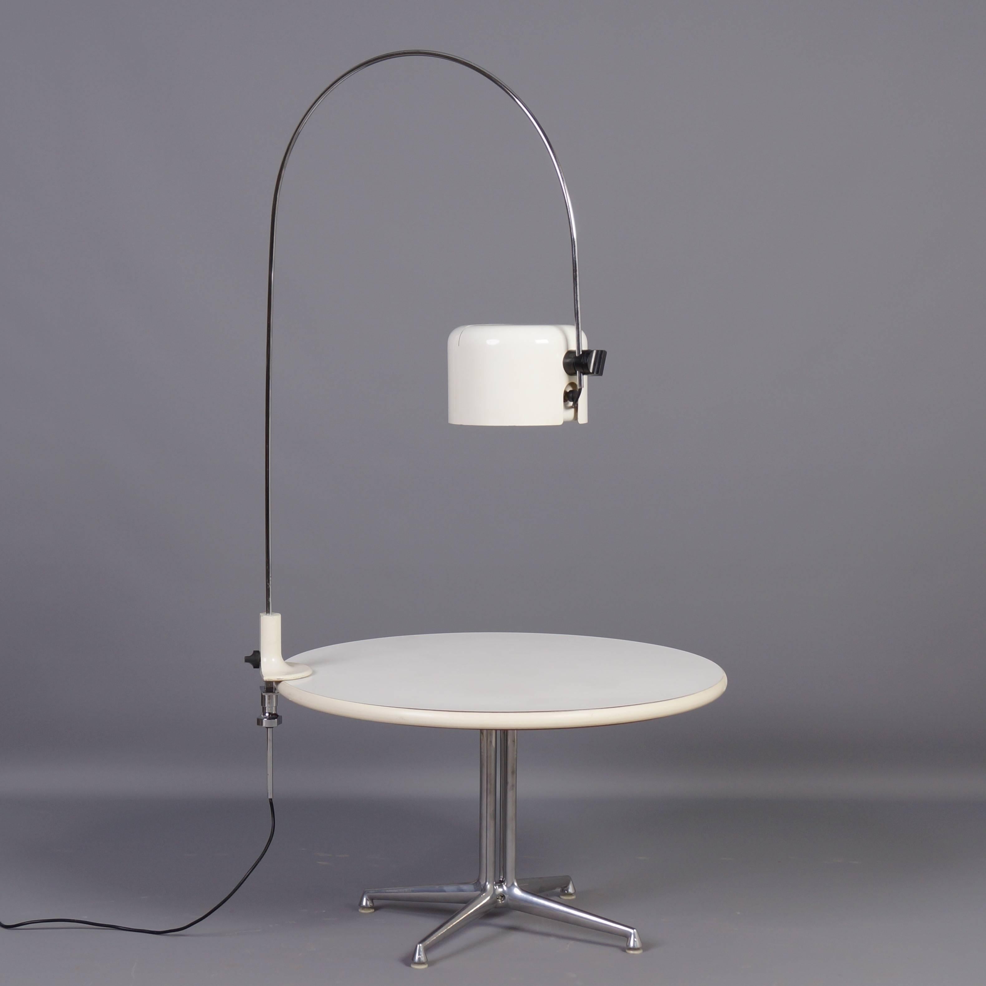 Mid-Century Modern White Coupe Arc Lamp by Joe Colombo for Oluce, Italy, 1967