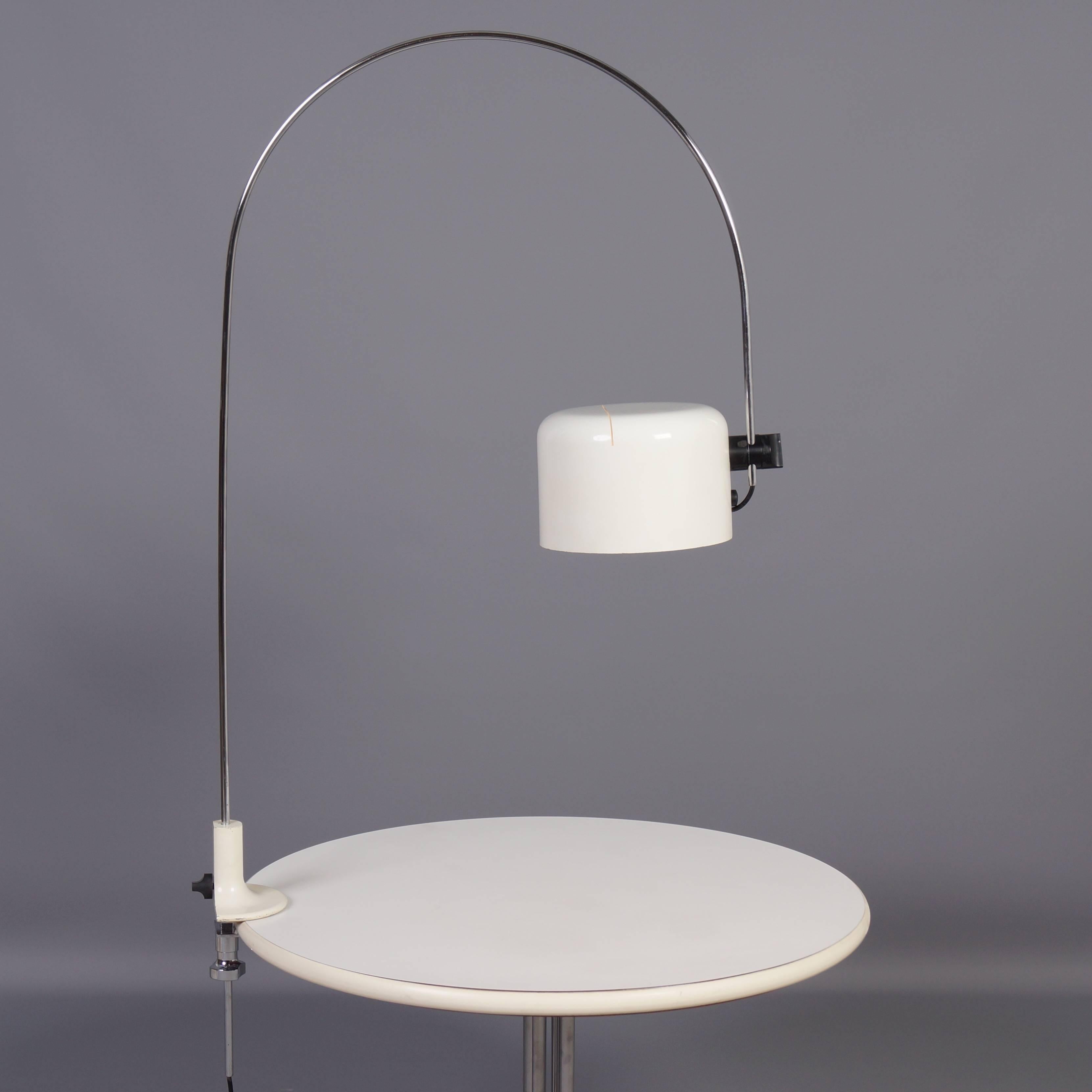 Powder-Coated White Coupe Arc Lamp by Joe Colombo for Oluce, Italy, 1967