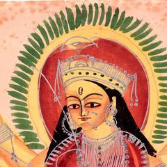 Durga on Lion, Kalighat Style (Print edition 2016, Framed)