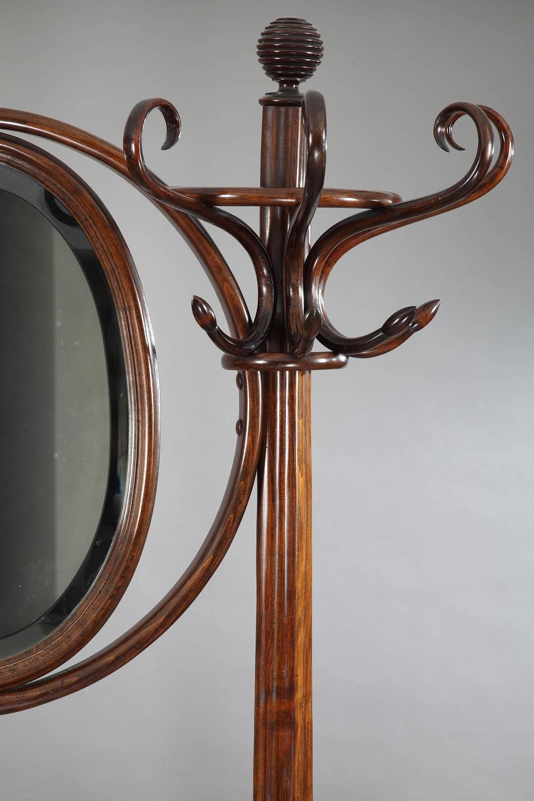 Mirror Late 19th Century Thonet Double Coat Rack, Art Nouveau Period