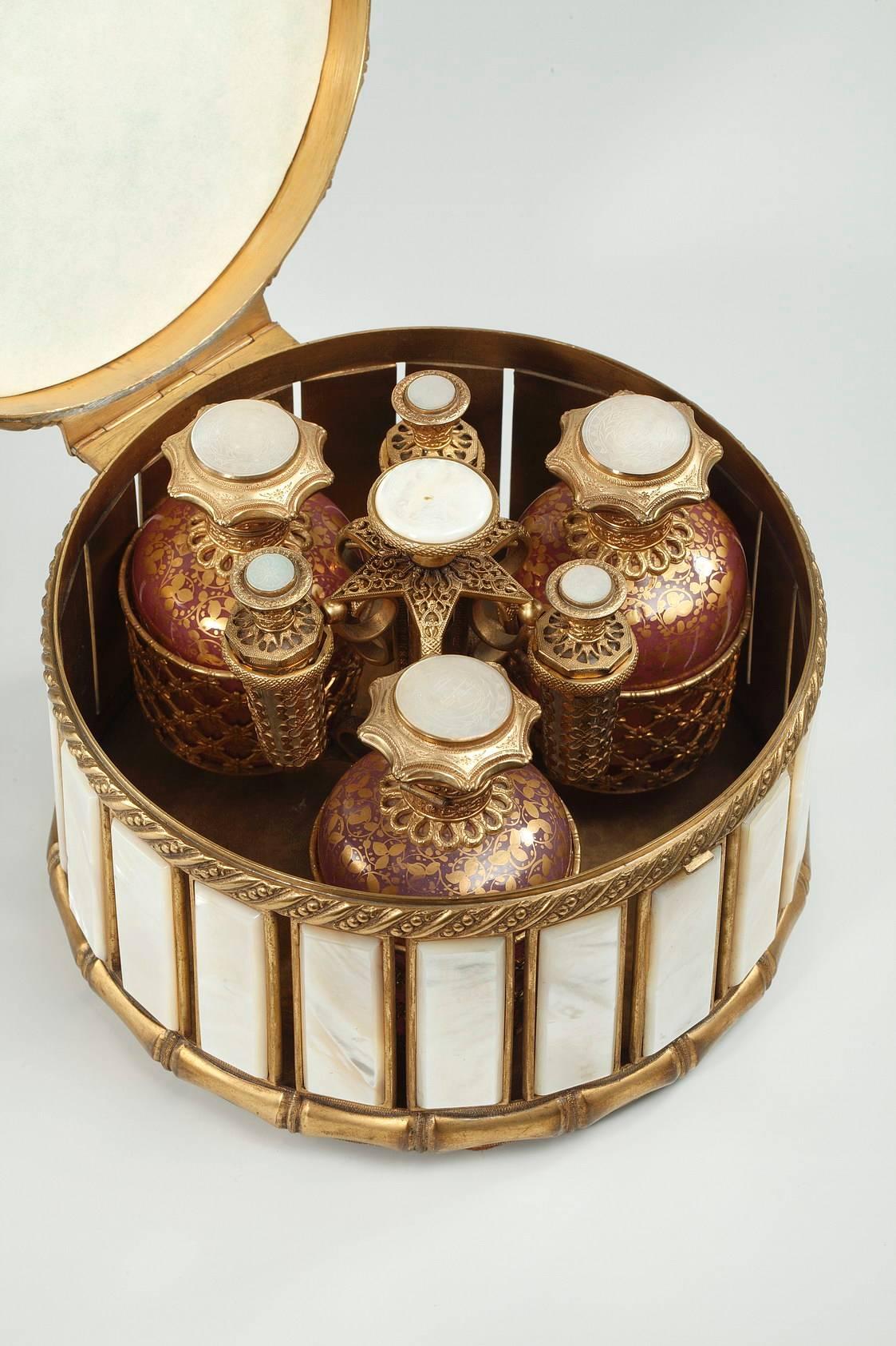 Gilt Mother-of-Pearl and Bronze Perfume Box with Scenes from the Far East