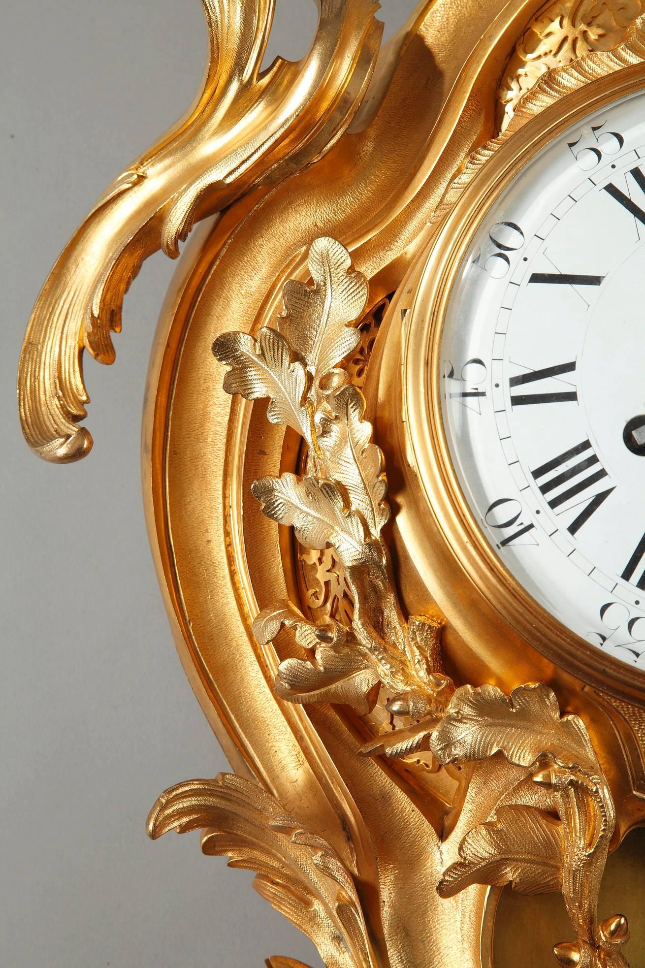 Gilt Wall Clock in Louis XV Style Farret and Honoré Pons