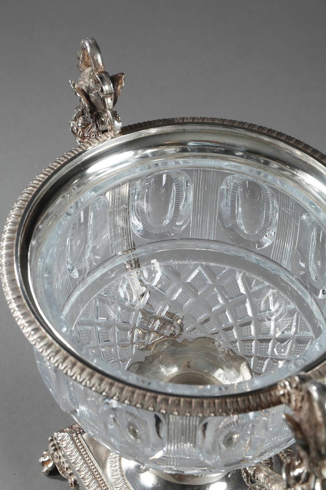 French Large Crystal and Silver Candy Dish