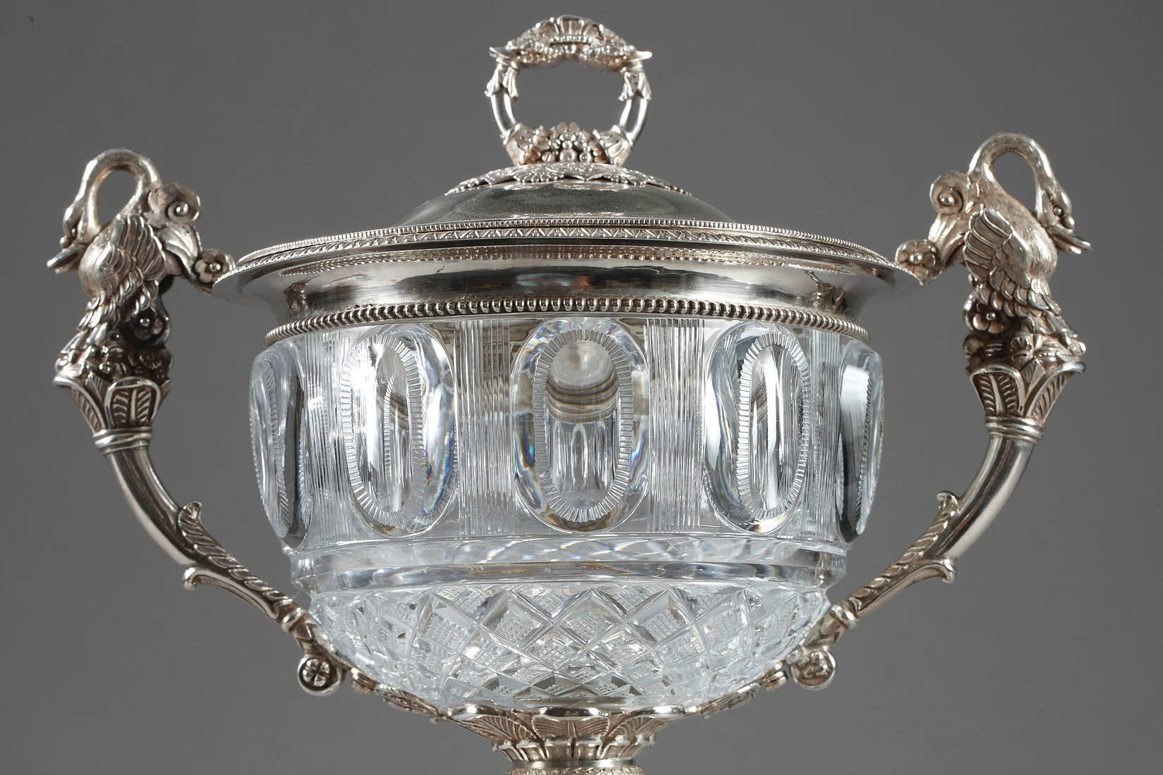 Restauration Large Crystal and Silver Candy Dish