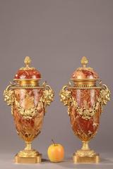 Pair of Marble and Ormolu Vases with Satyr Heads, 19th Century