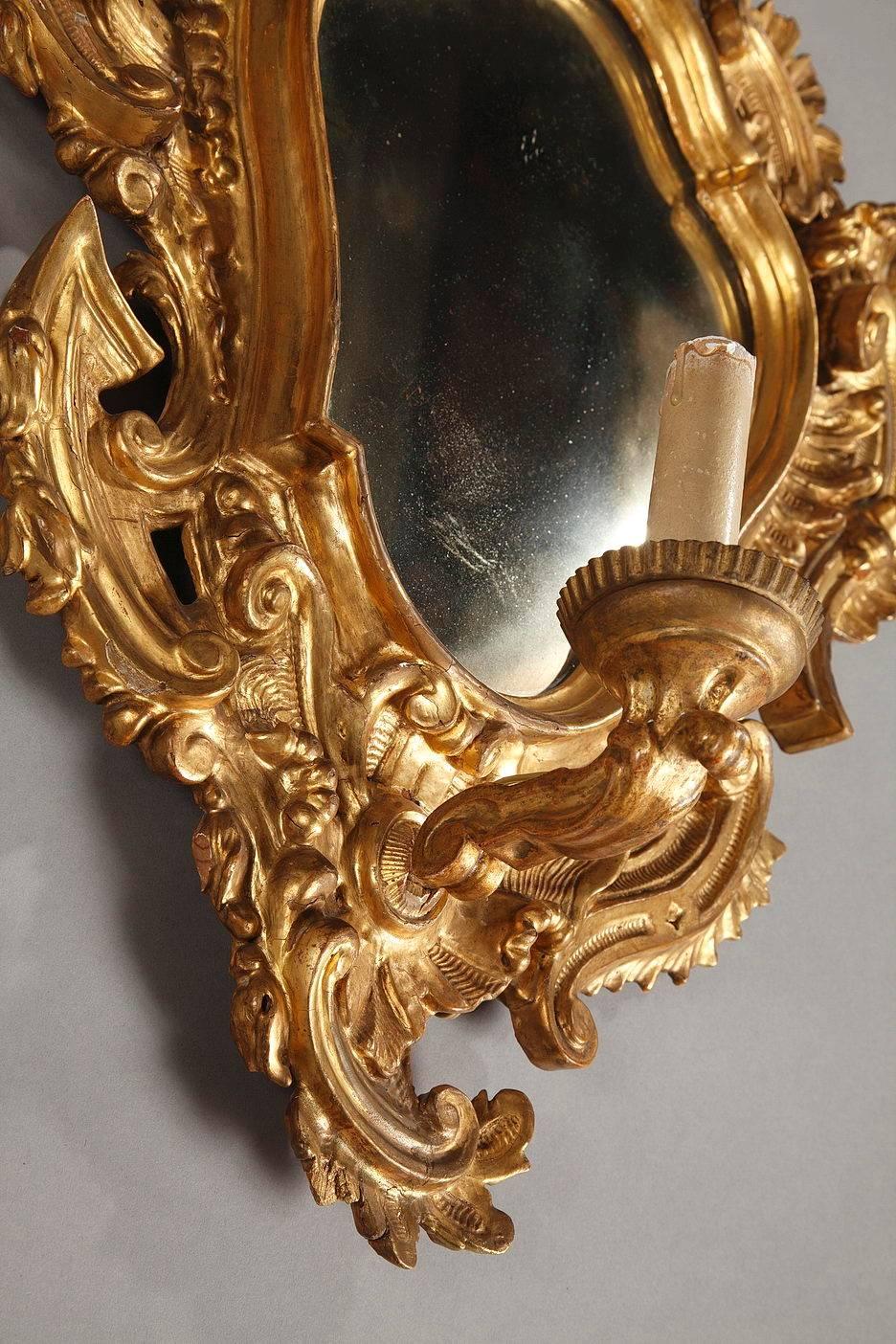 Pair of 18th Century Giltwood Rocaille Mirrors, Italian 2