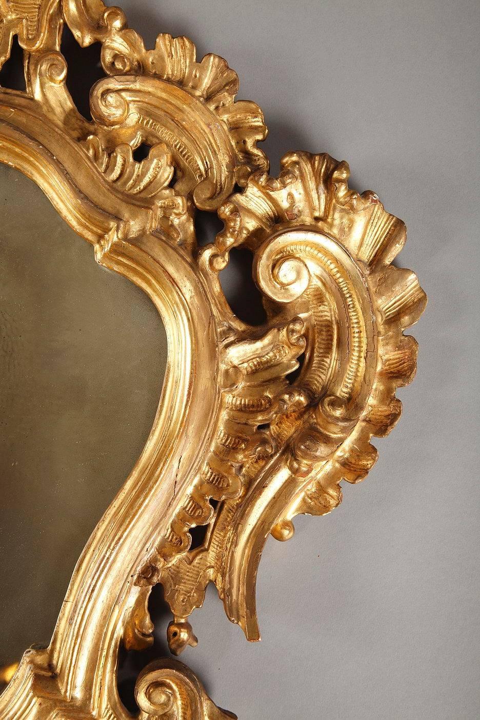 Pair of 18th Century Giltwood Rocaille Mirrors, Italian 4