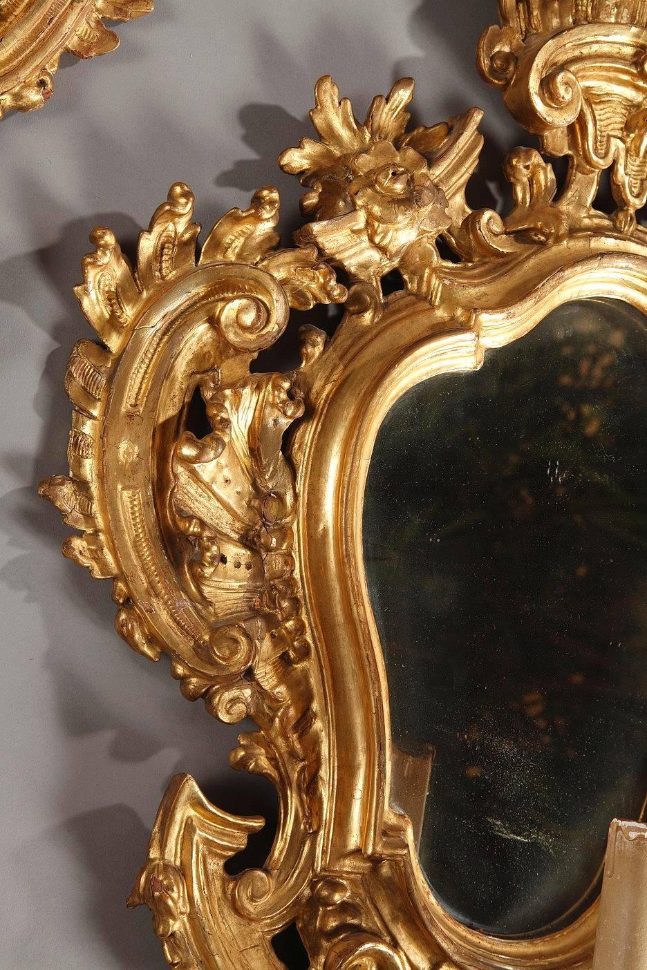 Pair of 18th Century Giltwood Rocaille Mirrors, Italian 3
