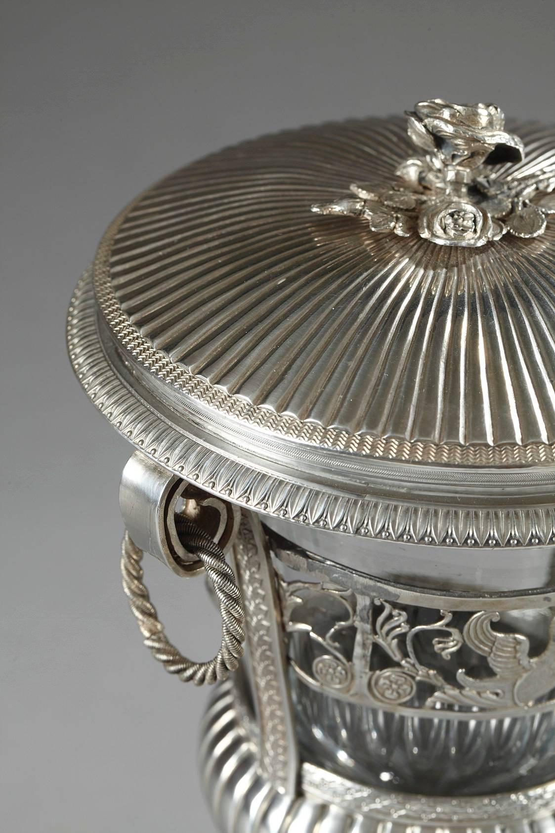 19th Century Empire Silver and Crystal Candy Dish In Good Condition In Paris, FR