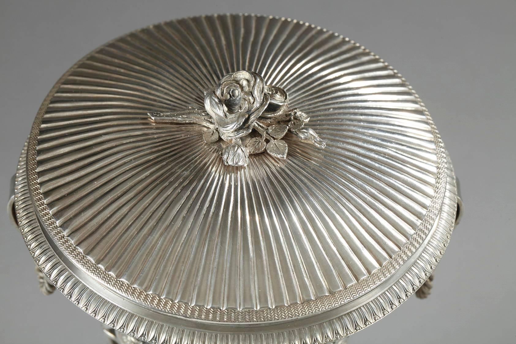 French 19th Century Empire Silver and Crystal Candy Dish