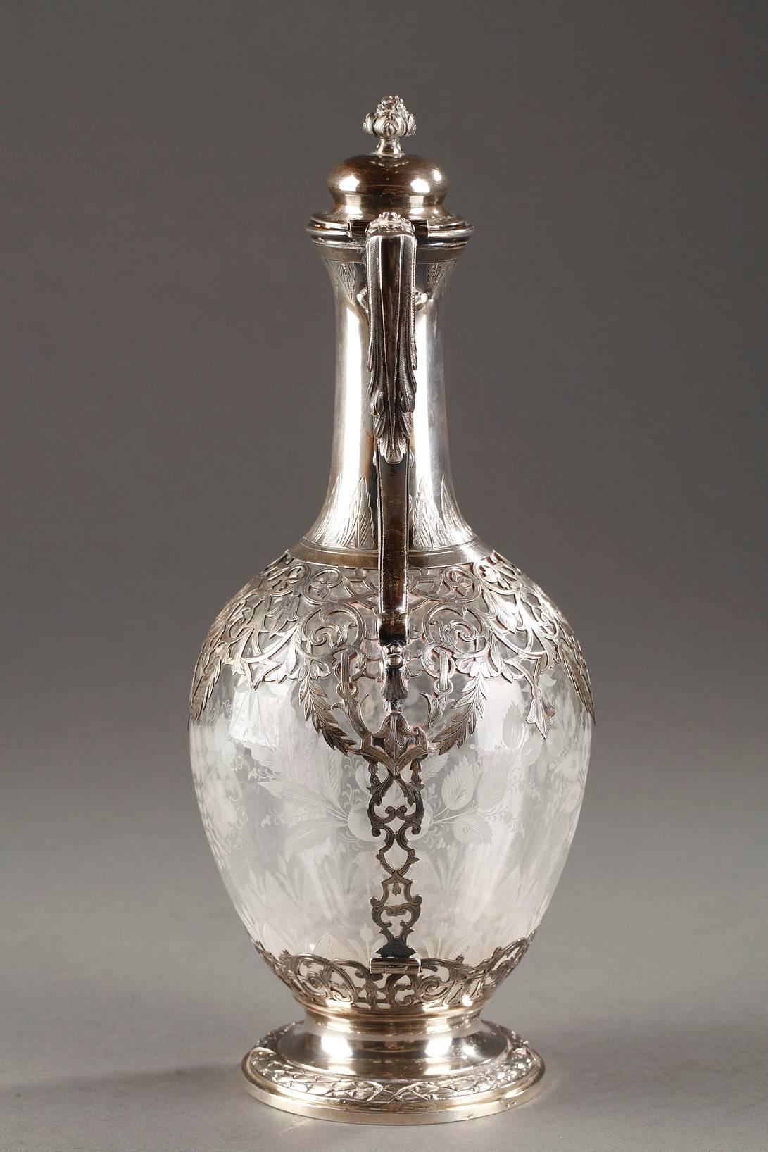 Pair of Silver and Crystal Ewers with Floral Decoration, 19th Century 2