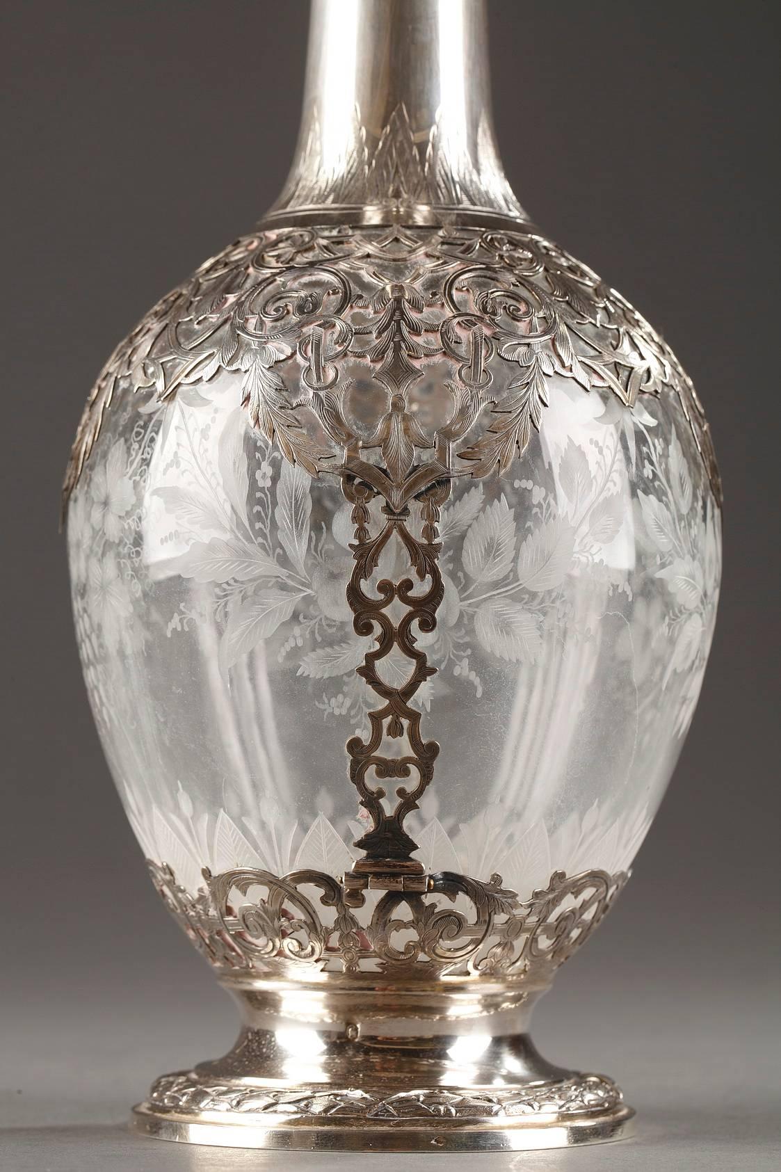 Pair of Silver and Crystal Ewers with Floral Decoration, 19th Century 4