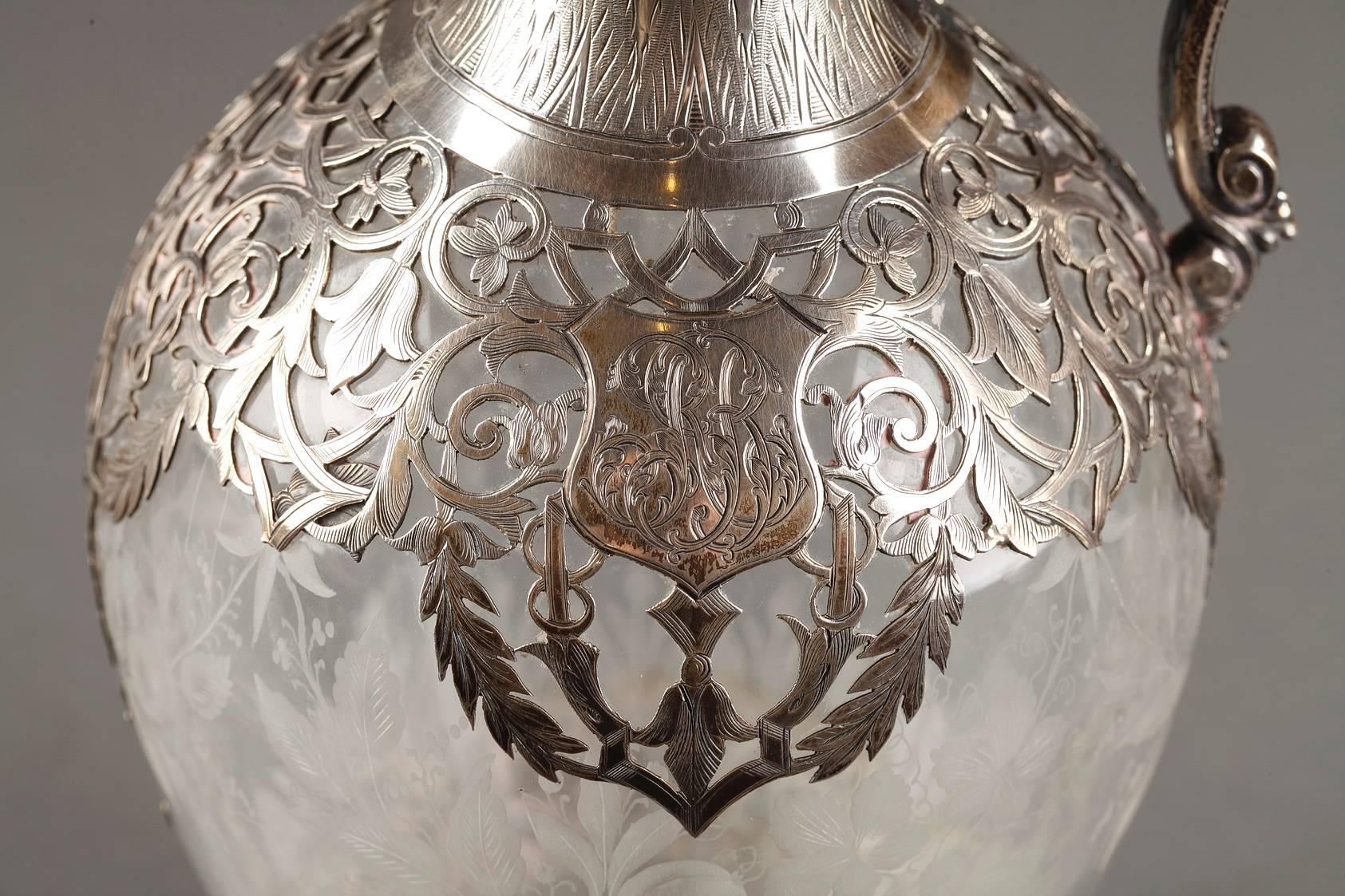 Pair of Silver and Crystal Ewers with Floral Decoration, 19th Century 5