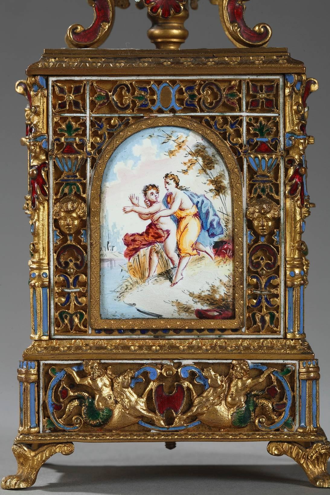 Viennese Enamel and Gilt Brass Table Clock, Mid-19th Century 1