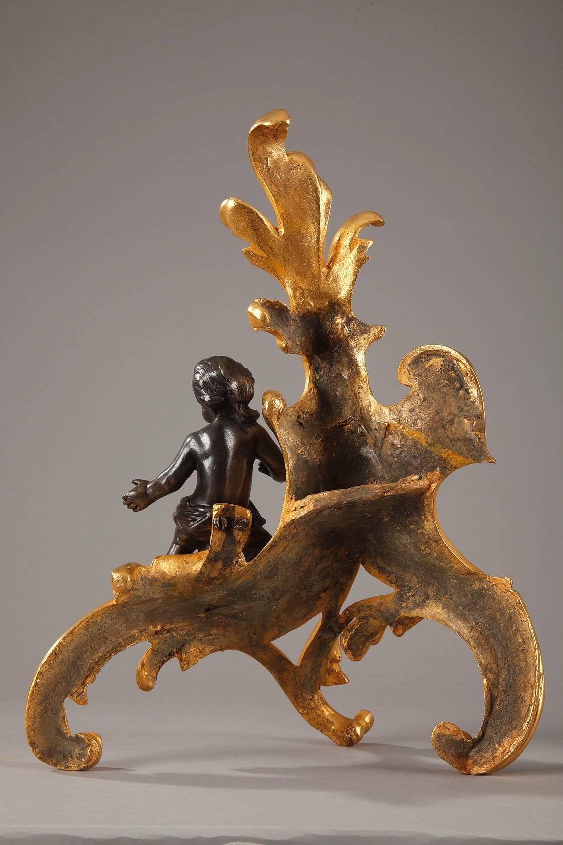 Pair of Napoleon III Bronze Andirons with Hermes and Herse 4