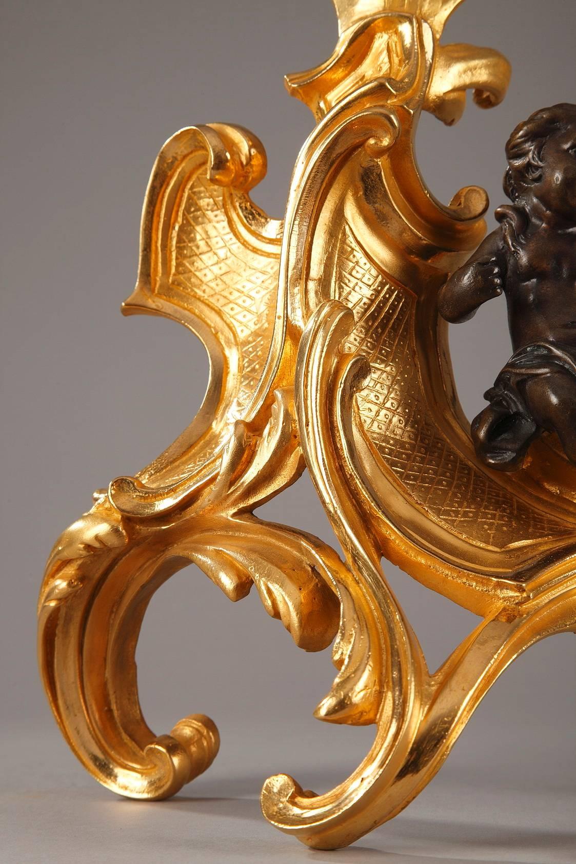 Pair of Napoleon III Bronze Andirons with Hermes and Herse 1