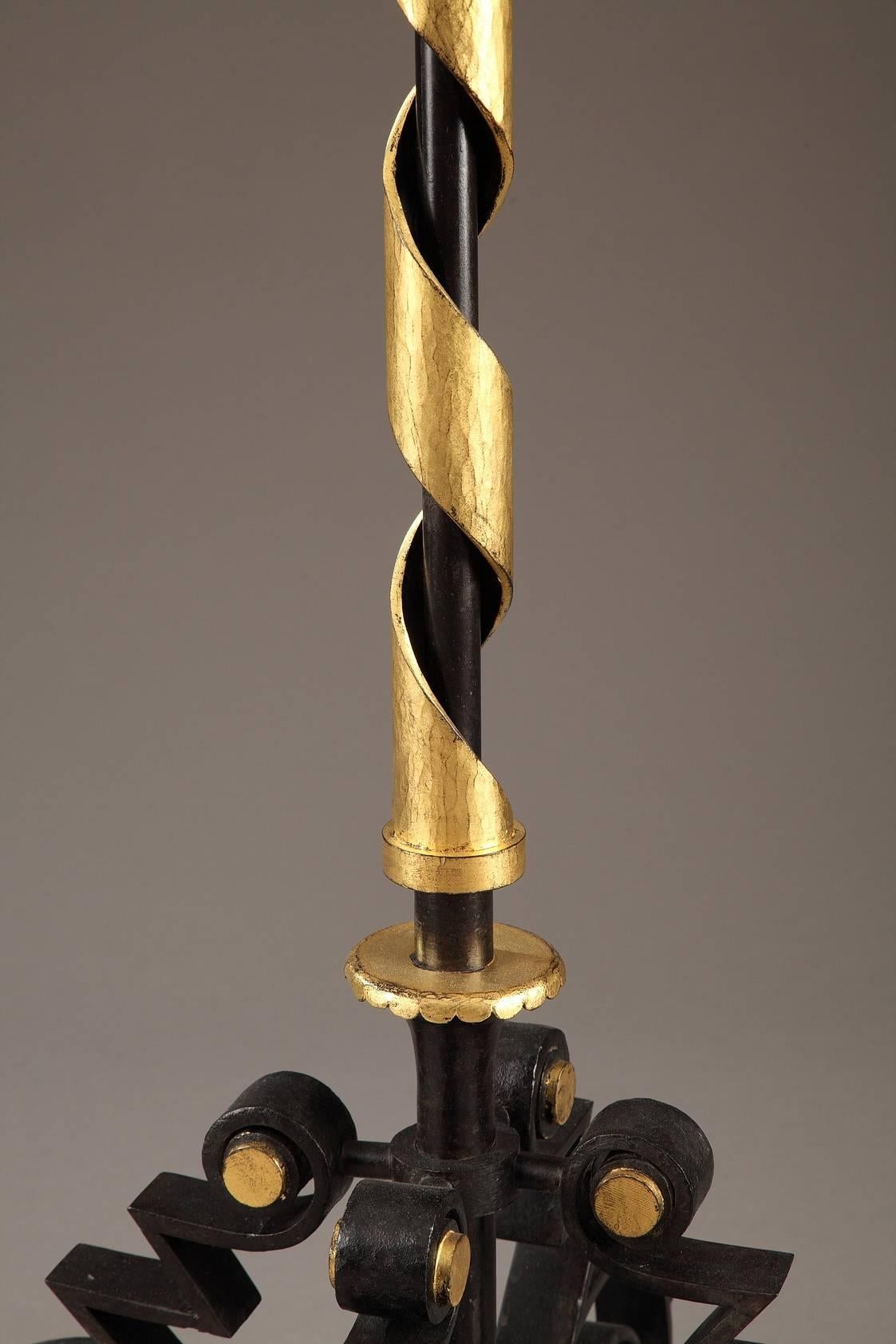 Patinated Wrought Iron Lamp by Gilbert Poillerat