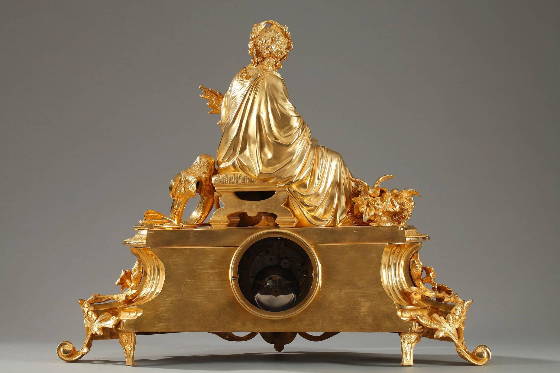 Gilt Bronze Mantel Clock with Ceres, Louis XVI Style In Good Condition In Paris, FR