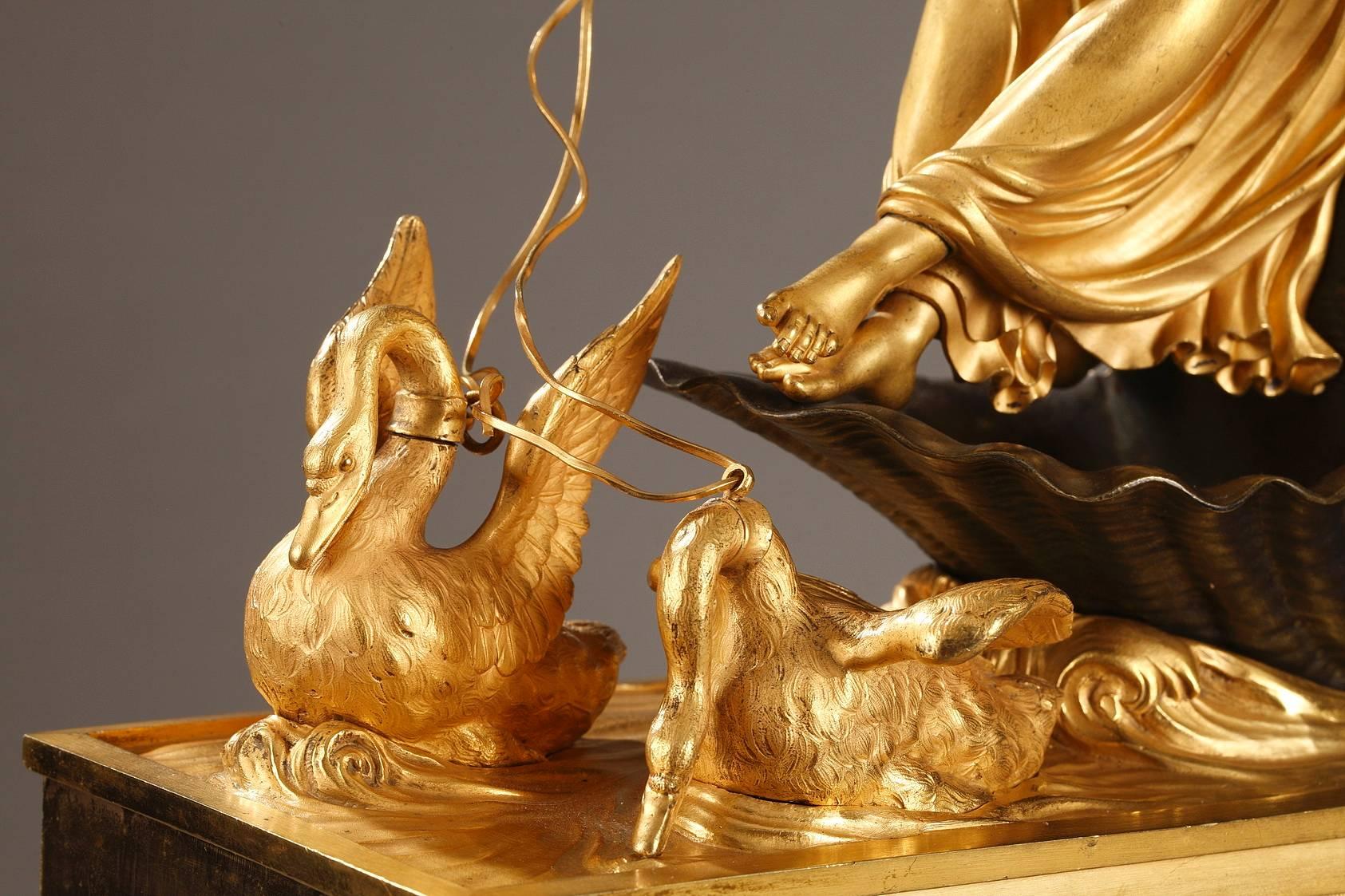 Restauration Gilt and Patinated Bronze Clock Featuring Hippolytus' Chariot In Good Condition In Paris, FR
