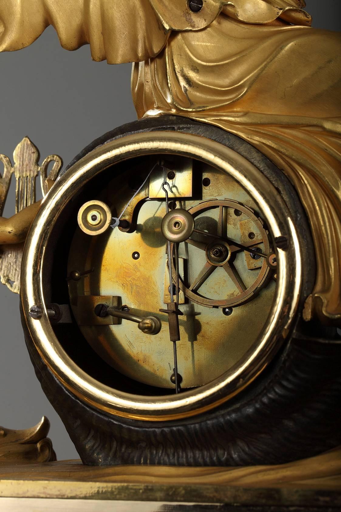 Restauration Gilt and Patinated Bronze Clock Featuring Hippolytus' Chariot 2