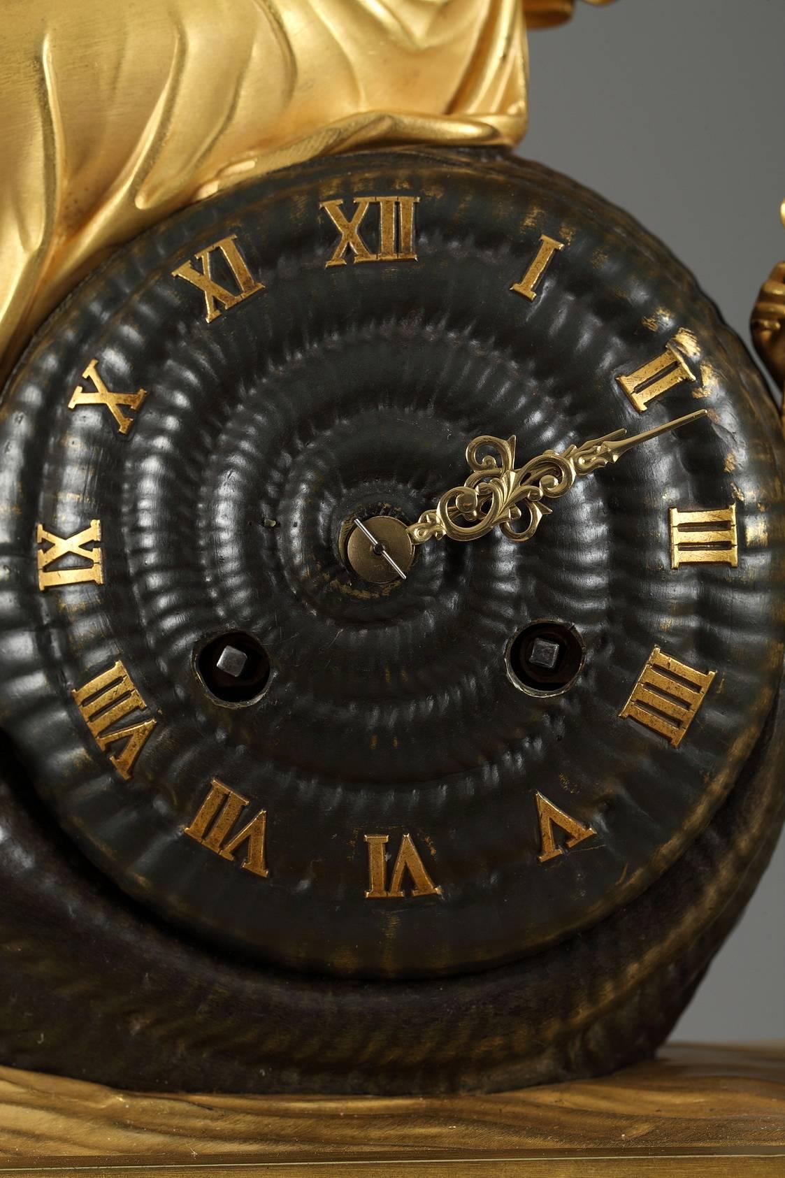Restauration Gilt and Patinated Bronze Clock Featuring Hippolytus' Chariot 1