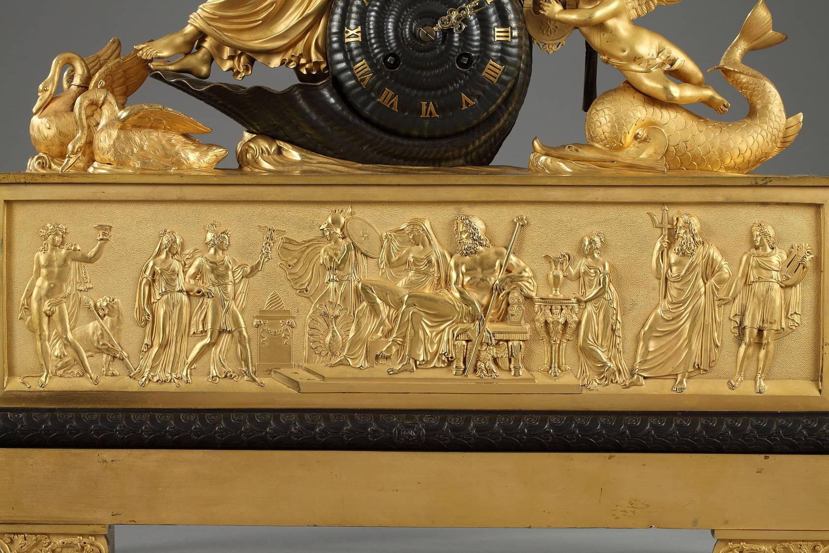 Restauration Gilt and Patinated Bronze Clock Featuring Hippolytus' Chariot 3