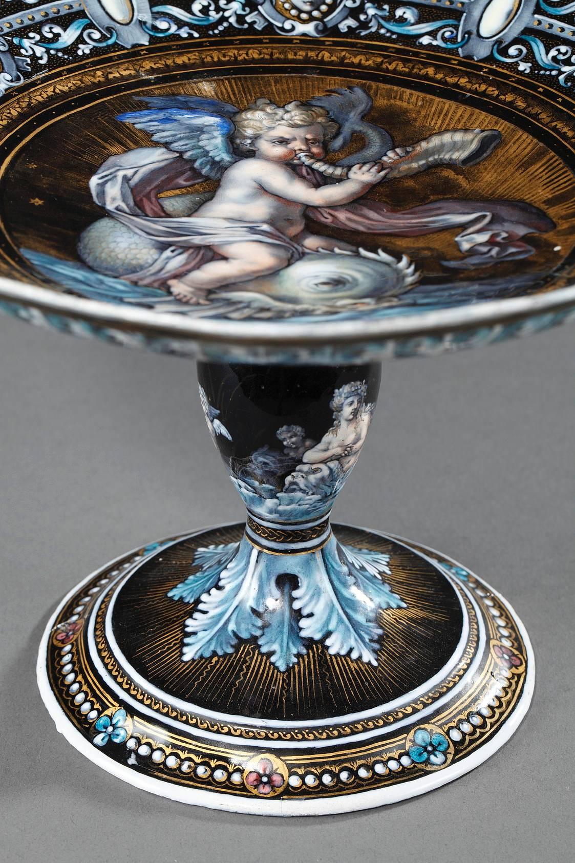French Enamel Cup Signed Estello Apoil, Sèvres Factory, 19th Century