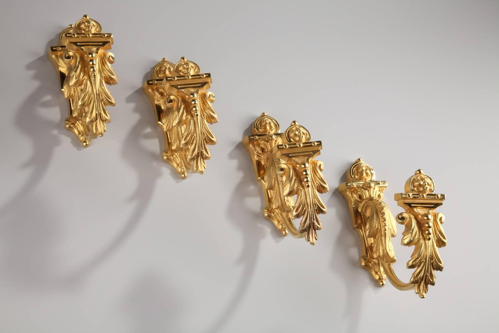 French Four Napoleon III Gilt Bronze Tie-backs, 19th Century