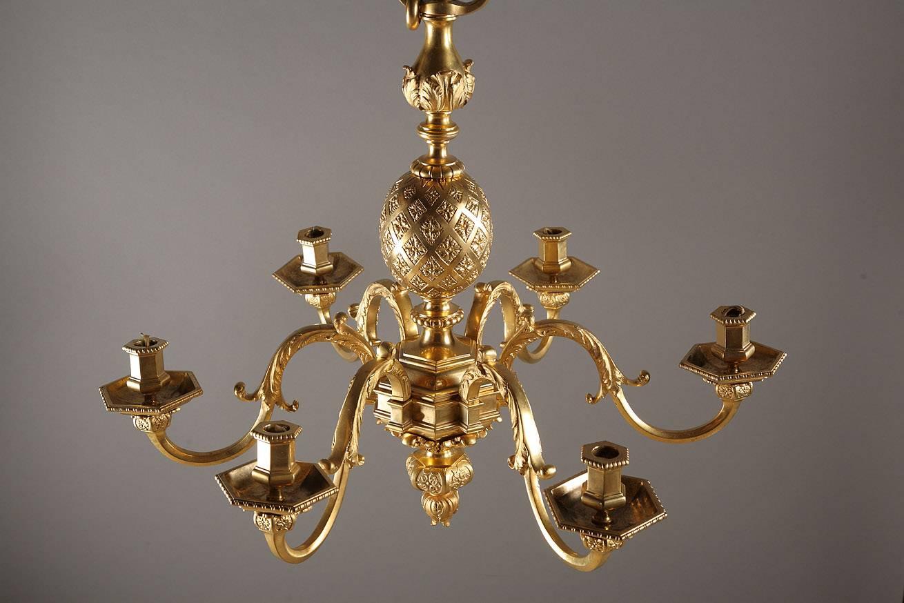 French 19th Century Mazarin Style Ormolu Chandelier with Six Lights, 19th Century