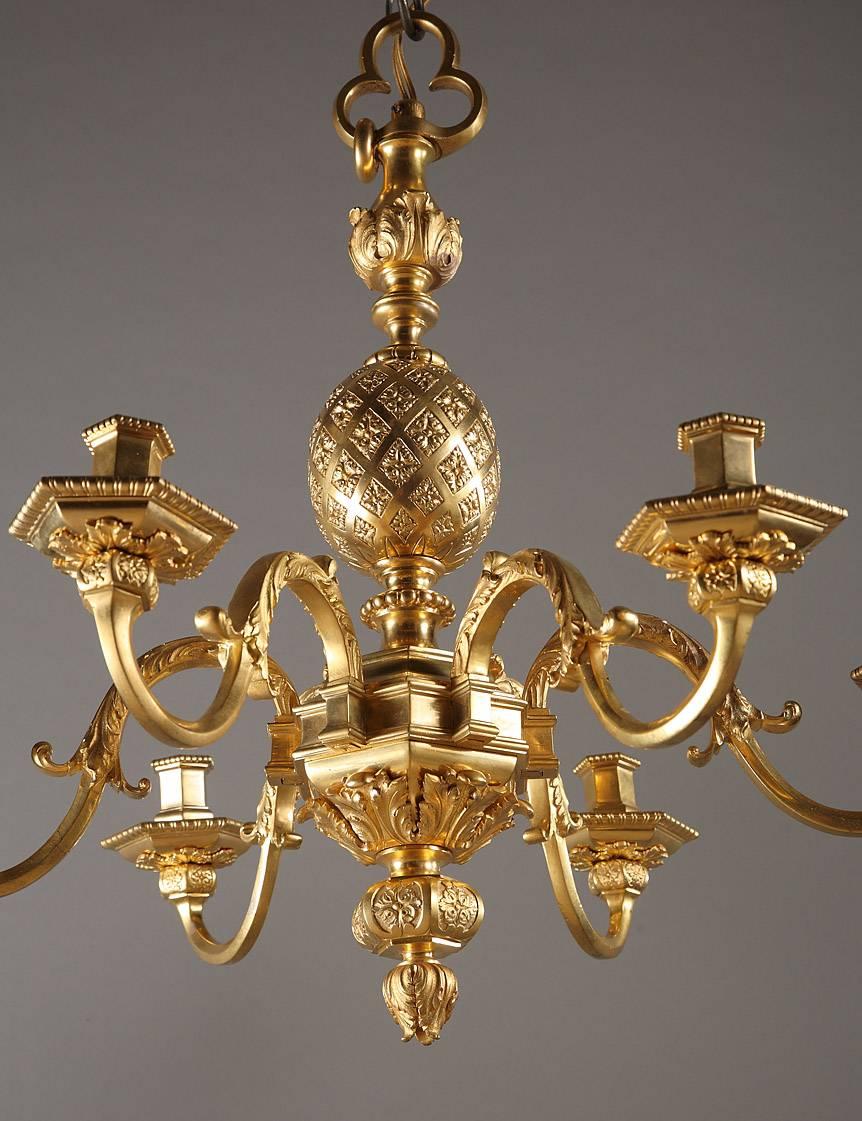 19th Century Mazarin Style Ormolu Chandelier with Six Lights, 19th Century In Good Condition In Paris, FR