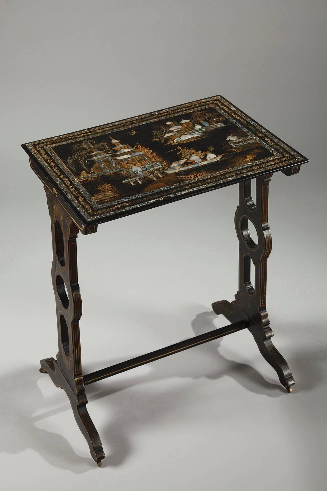 French Three Tables with Lacquered Motifs of the Far East, 19th Century, Napoleon III