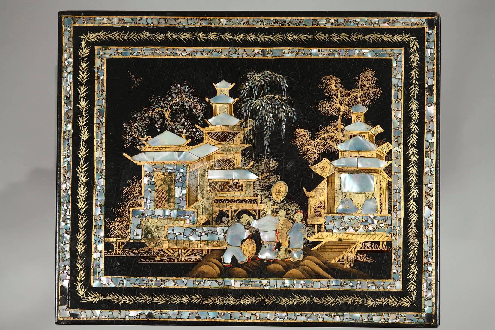 Three Tables with Lacquered Motifs of the Far East, 19th Century, Napoleon III 1