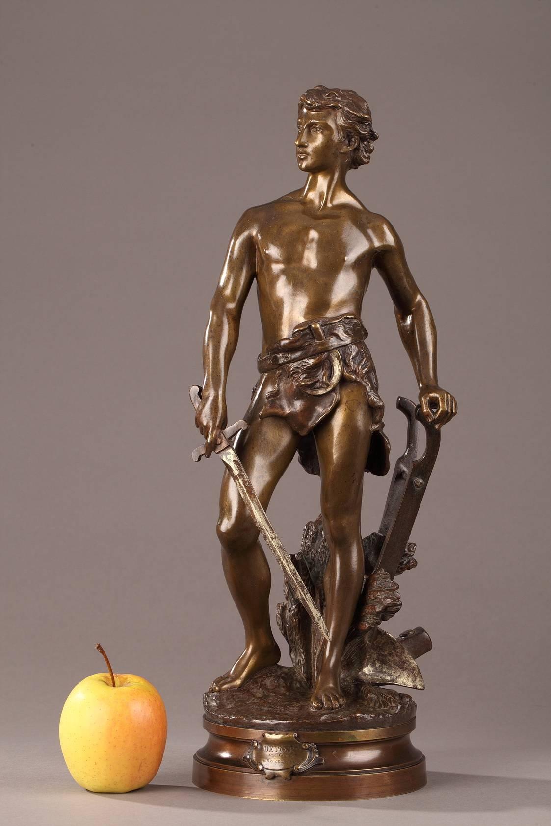 Patinated bronze sculpture titled, “Le Devoir” (Duty) or “Cincinnatus,” by Adrien Etienne Gaudez (1845-1902). It portrays Lucius Quinctius Cincinnatus, a Roman consul who lived around 460 BC and who ascended to power twice, in 458 and 439 BC. Signed